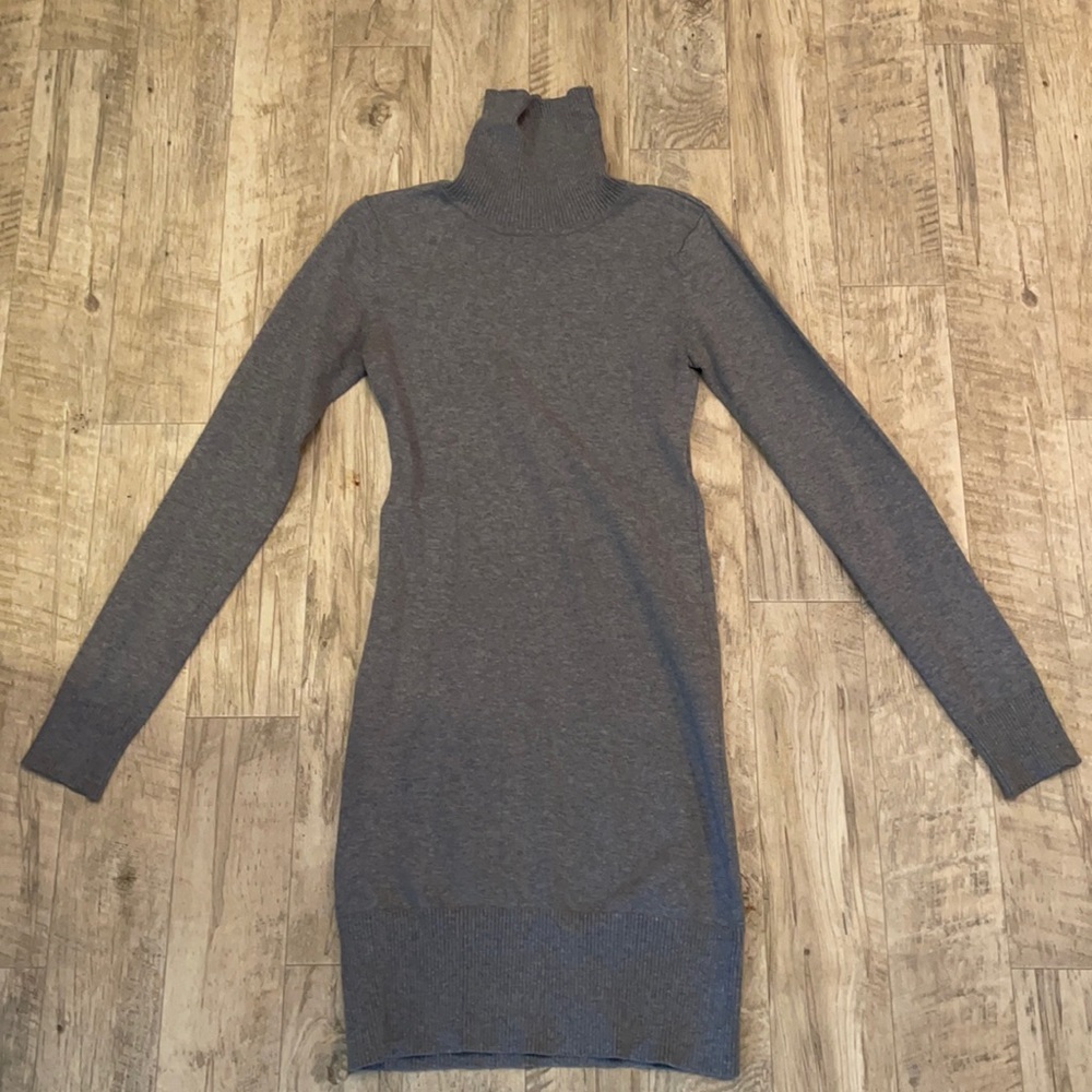 Grey knit turtleneck dress